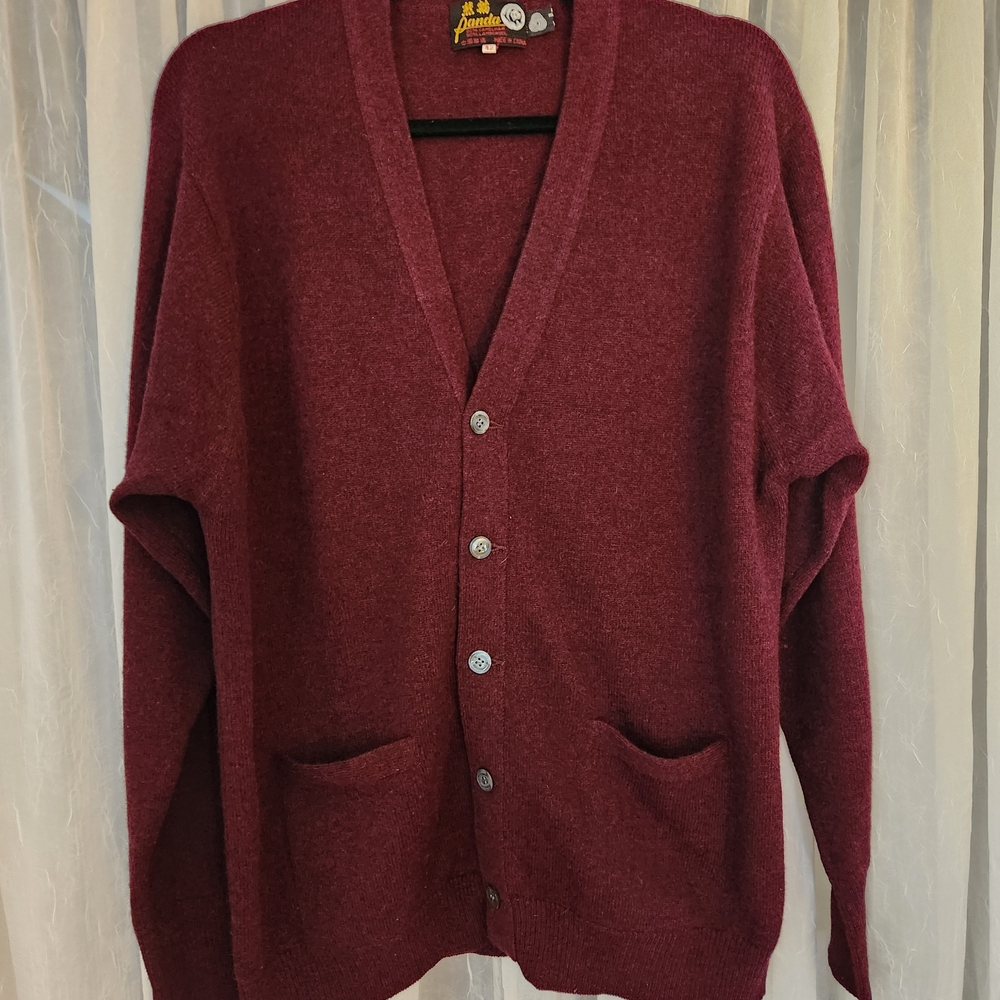 Panda Men's Maroon Cardigan, 50% LambWool/50% Camelhair,Size 42, Stately Classic